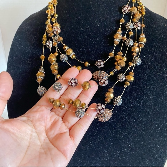 Beaded Necklace & Earring Set Faceted Glass Copper Gunmetal Layered Necklace - Picture 4 of 16